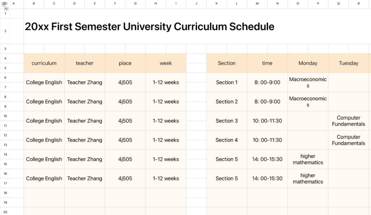 University Curriculum Schedule 4 1